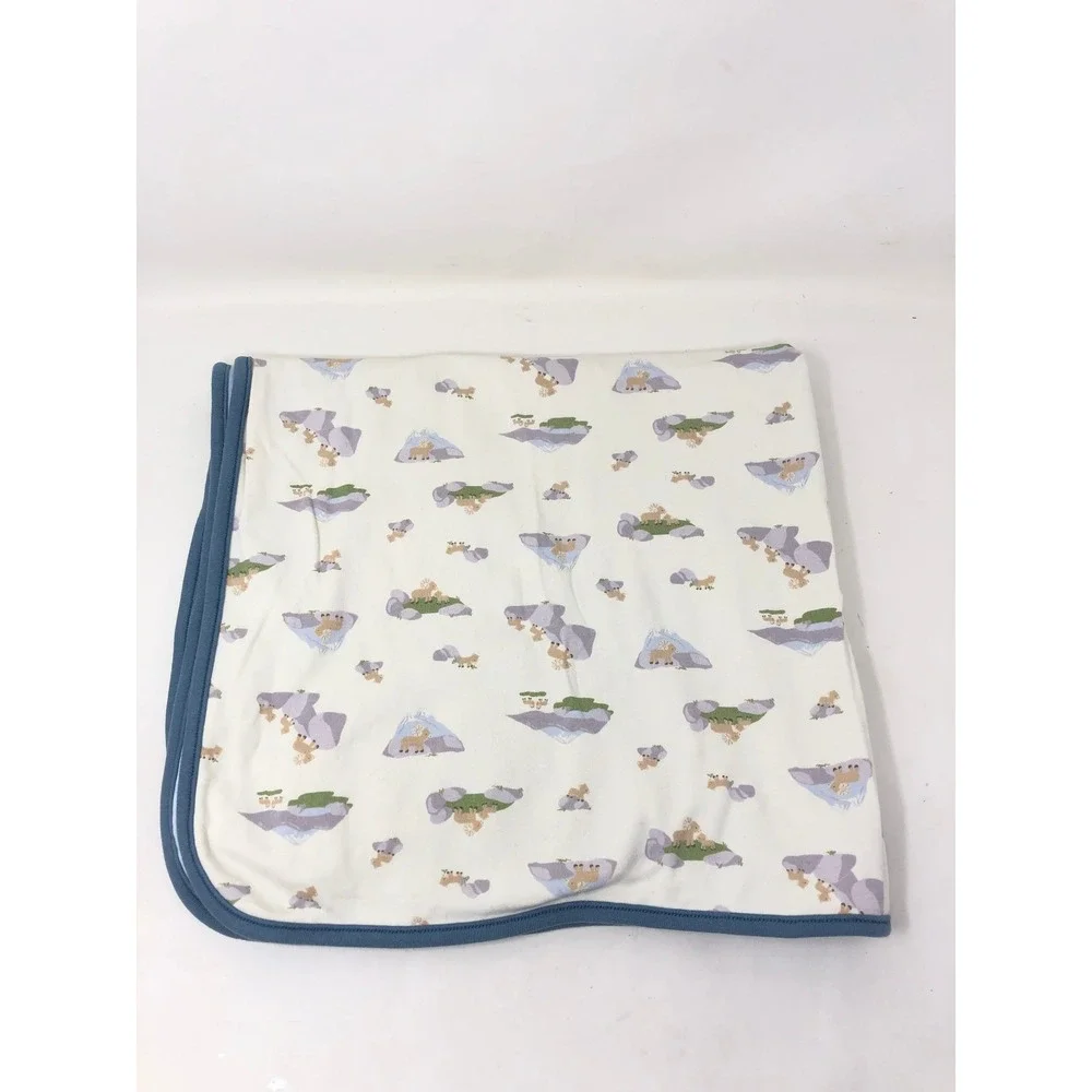 Gymboree Receiving Baby Blanket Blue Mountain Goat Embroidered‎ Cotton VTG 2006